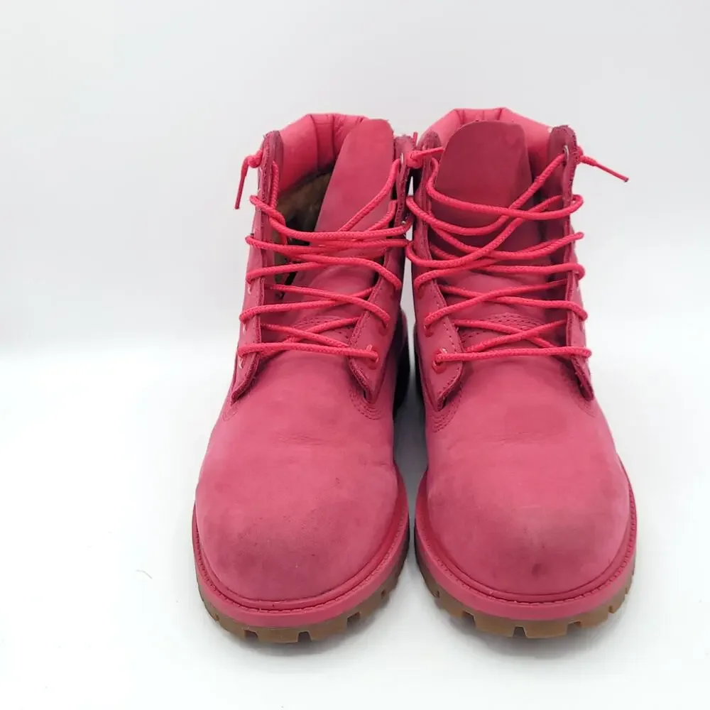 Timberland 6 inch Premium Boots Dark Pink Nubuck 50th Anniversary girls size 5.5